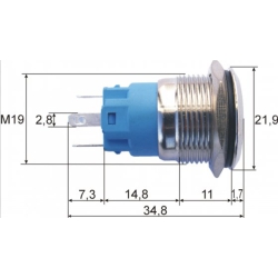 przełącznik metalowy chwilowy 19mm czerwony 12V